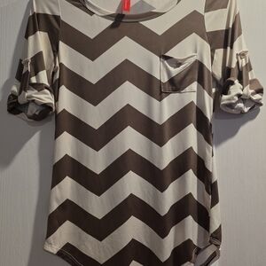 Fashionomics Chevron Long Sleeve Top - Brown and Cream